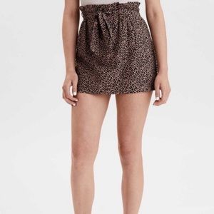 American Eagle Belted Paperbag Waist Leopard Print Mini Skirt, XS